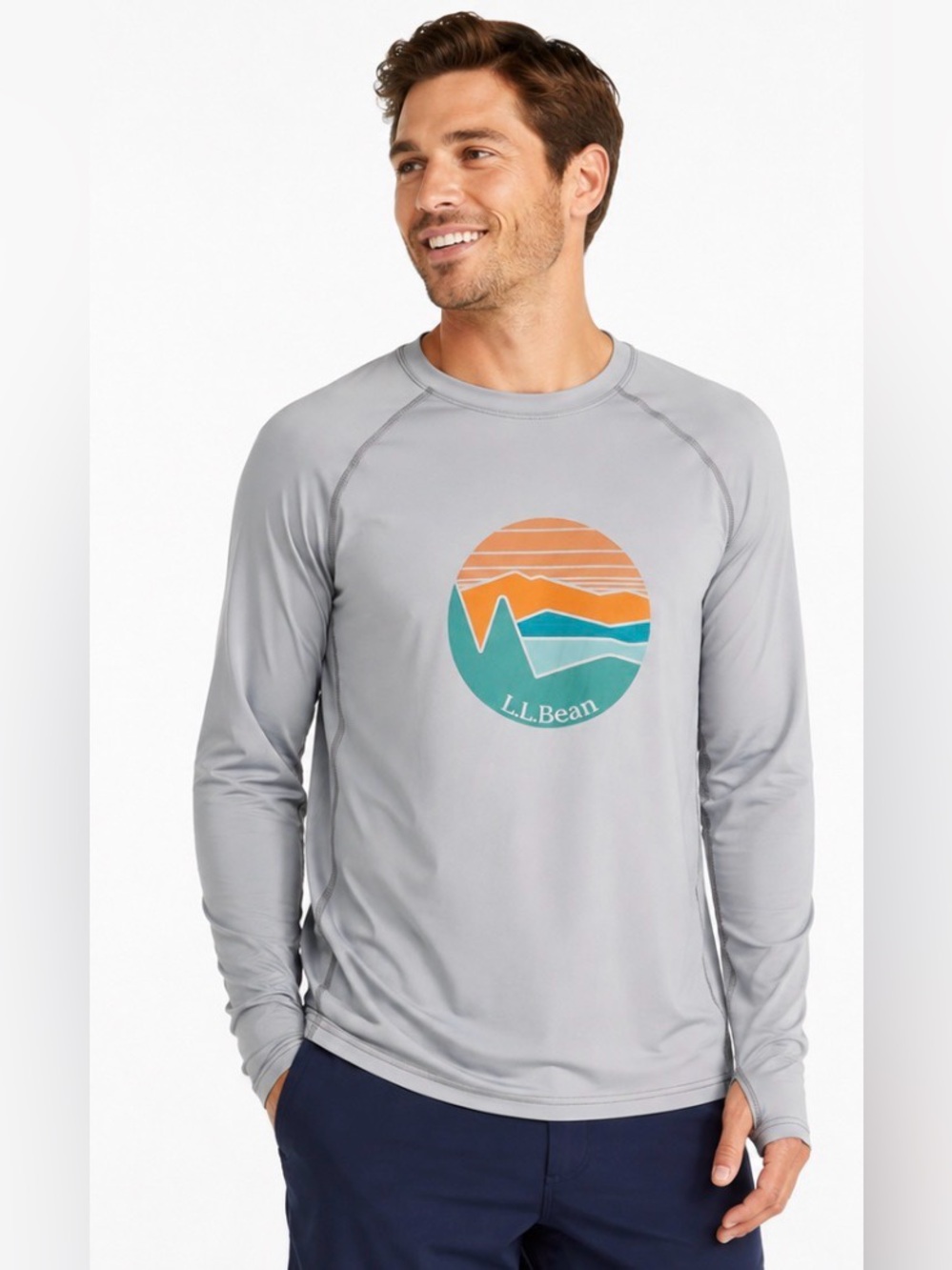 L.L.Bean Swift River Cooling Rash Guard Men’s L UPF 50+ Graphic Gray